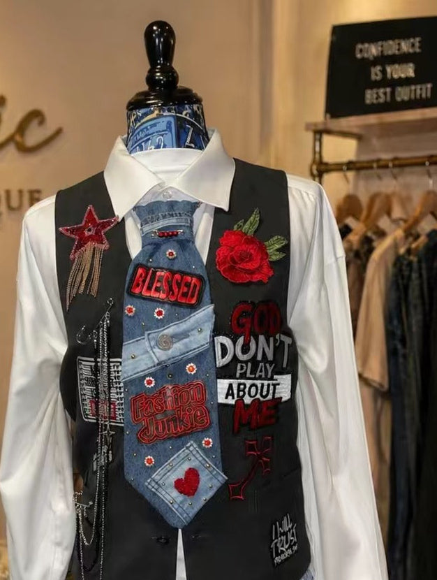 Denim Patch Tie — Statement Accessory